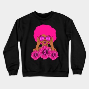 Afro Girl Hair In October We Wear Pink Breast Cancer Awareness Crewneck Sweatshirt